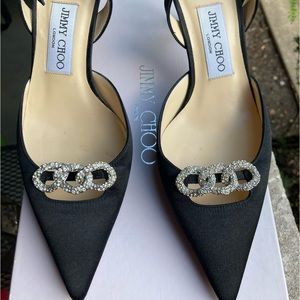 Jimmy Choo “Humid” Black Silk Slingback Heel Size 37 ( US 6.5 )